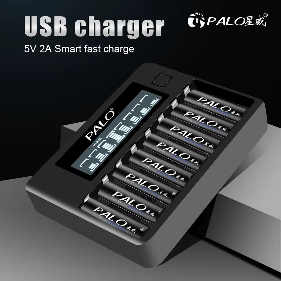 PALO Wiederaufladbares Batterieladegerät-Set in Schwarz mit 8 Slots und AA 3000mAh sowie AAA 1100mAh Akkus - Bild 3