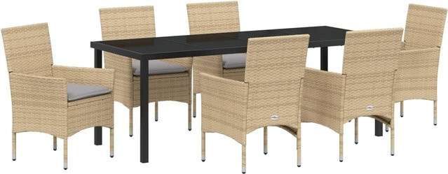 vidaXL Garten Essgruppe aus Poly Rattan in Beige mit 7-teiligem Set und Kissen - Bild 1