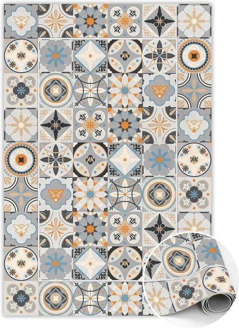 Tulup Teppich mit geometrischem Muster in Beige und Multicolour, rechteckige Vinylmatte, B/H: 60 x 90 cm - Bild 1