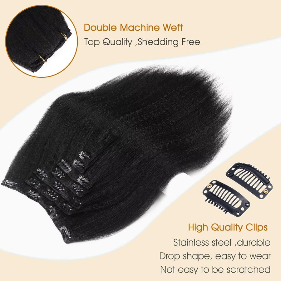 G&T Wig Yaki Kinky Straight Clip-in-Haarverlängerungen, Schwarz, 7-teilig - Bild 3