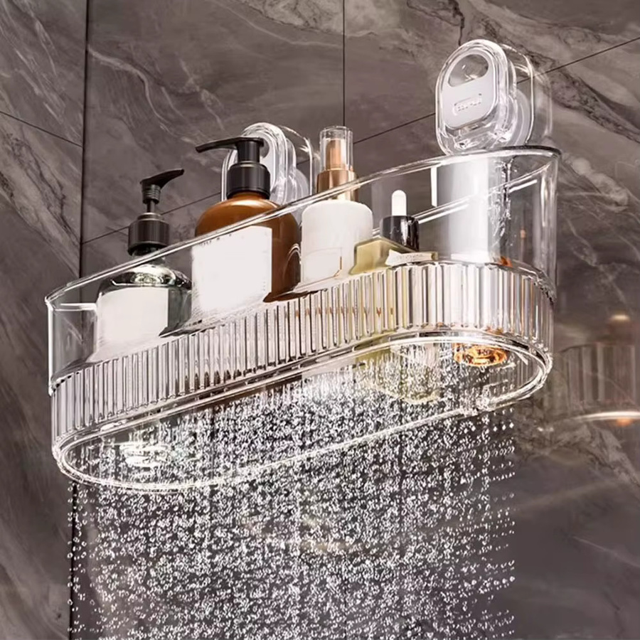 APWIKOGER Badezimmer Eckregal mit Saugnapf und Ablaufloch in Transparent mit Glacier Muster aus Kunststoff - Bild 3