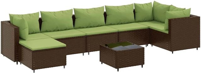 vidaXL 8-tlg Garten-Lounge-Set aus braunem Poly-Rattan mit UV-beständigen Kissen und pulverbeschichtetem Stahlgestell - Bild 1