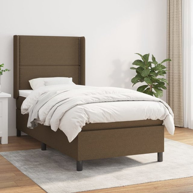 vidaXL Boxspringbett mit Matratze in Braun aus Stoff, Hybrid-Design mit Taschenfederkern, B/T/H: 90 x 200 x 118 cm - Bild 2
