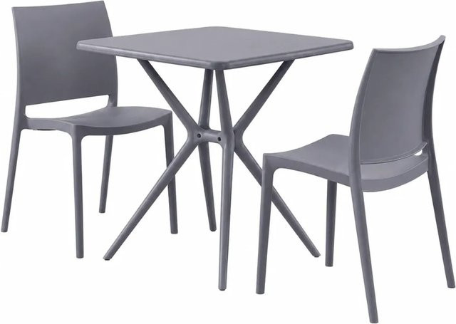 DELUKE Gartenmöbel-Set GRETA Bistroset aus Kunststoff mit Tisch und 2 Stühlen in Grau, B/T/H: 156 x 72 x 81 cm - Bild 1