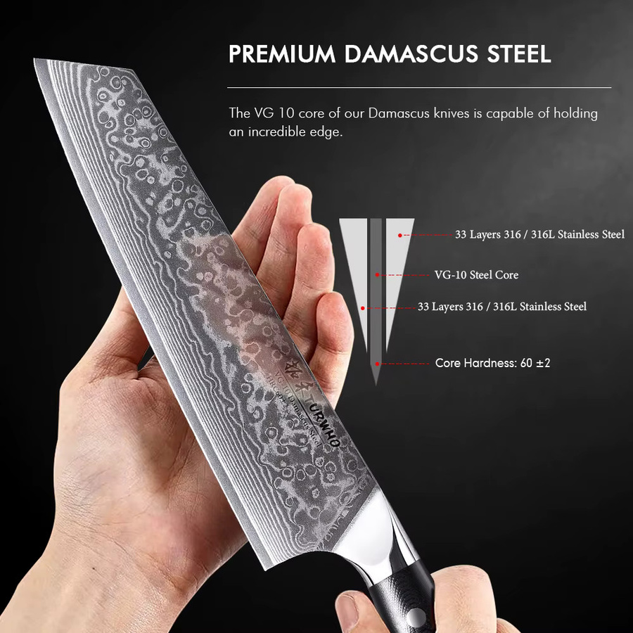 TURWHO Kiritsuke-Messer im japanischen Stil aus 67-lagigem Damaststahl, 8,5 Zoll Slicer in Silber - Bild 4