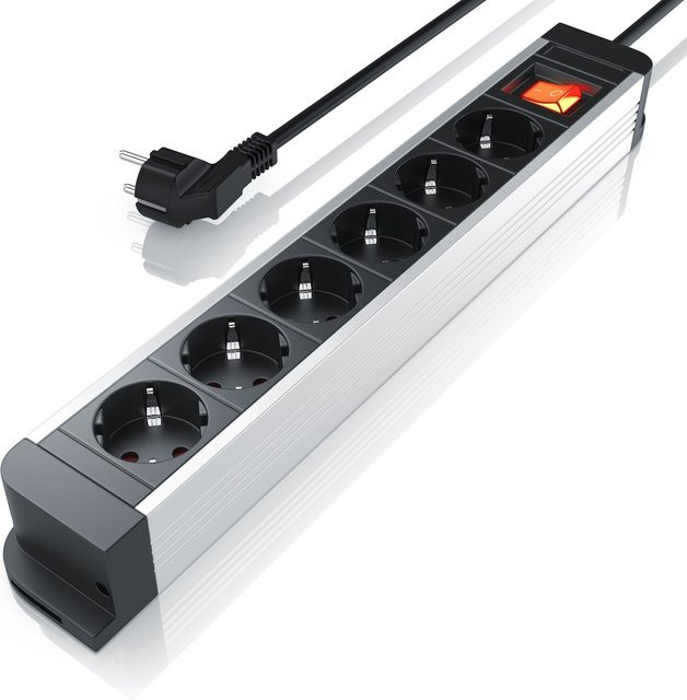 Arendo 6-fach Steckdosenleiste Mehrfachsteckdose in Silber mit 3680W - Bild 1