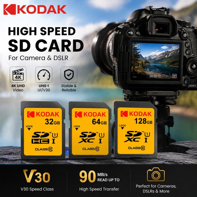 Kodak SDXC Speicherkarte Klasse 10 U1 V30 Hochgeschwindigkeits-Flashkarte für DSLR-Kameras mit 32 GB - Bild 1