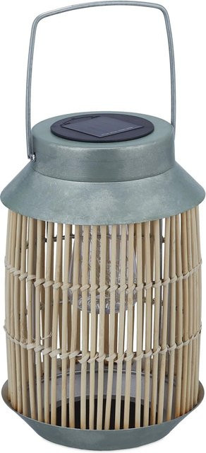 Relaxdays LED Solarlampe im Retro-Look aus Rattan und Metall in Silber mit Dämmerungssensor, Höhe: 26 cm, Breite: 17 cm - Bild 1