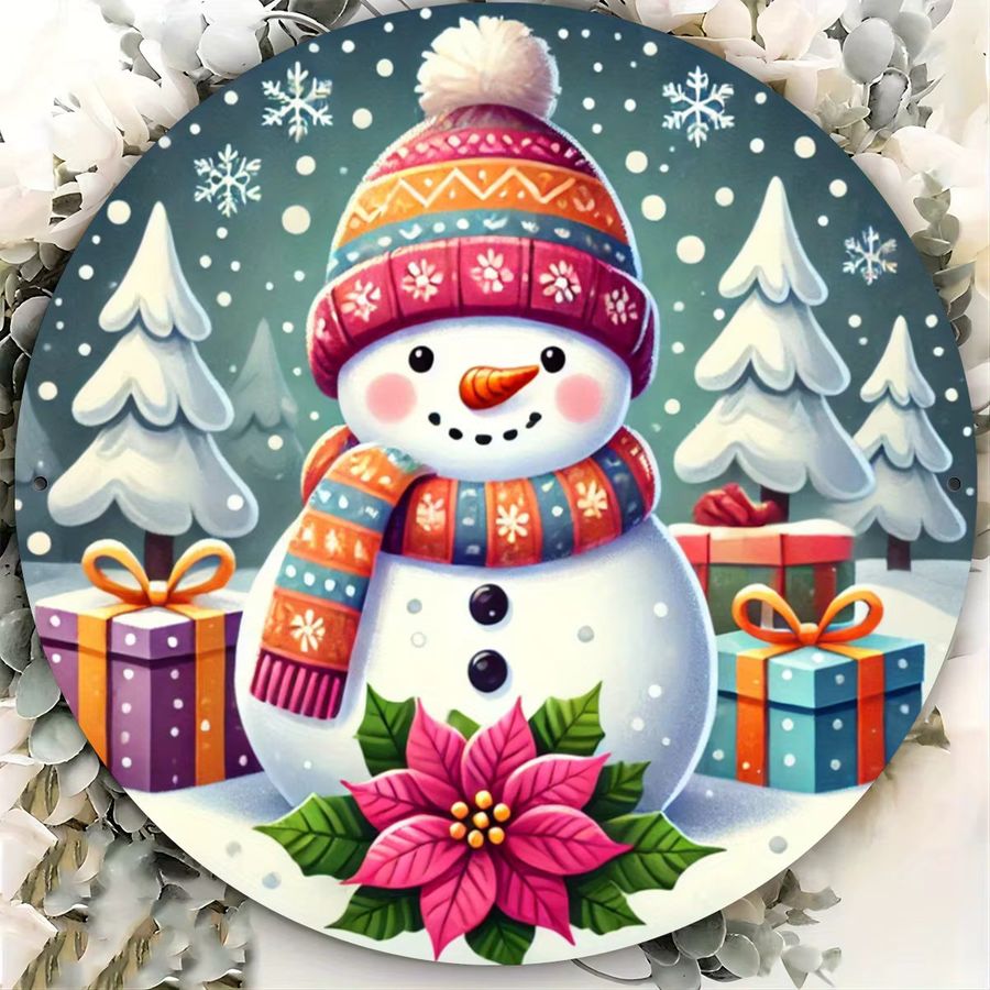 Potdemiel Runde 2D Wandkunst aus Metall Schneemann Weihnachtsdekoration Multicolor Durchmesser: 20 cm - Bild 3