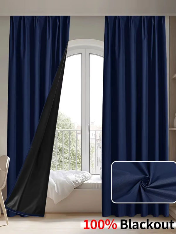 Nanavtoria Verdunkelungsvorhang mit Haken, 100 % Verdunkelung, wärmeisoliert und wasserdicht, Blau, Höhe: 130 cm - Bild 6