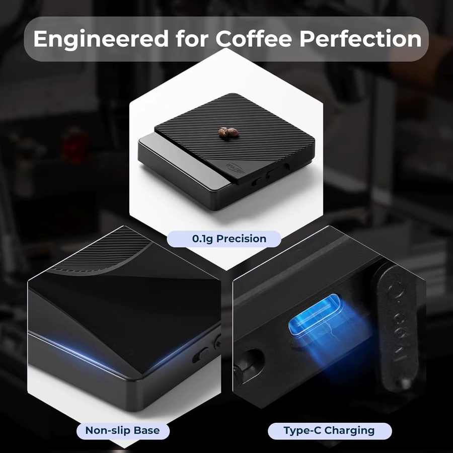 IKAPE Glas-Espresso-Kaffeewaage mit Timer, Präzisions-Digitalwaage in Schwarz, 2kg Kapazität mit 0,1g Genauigkeit inklusive Silikonmatte und 4-in-1-Modi - Bild 2