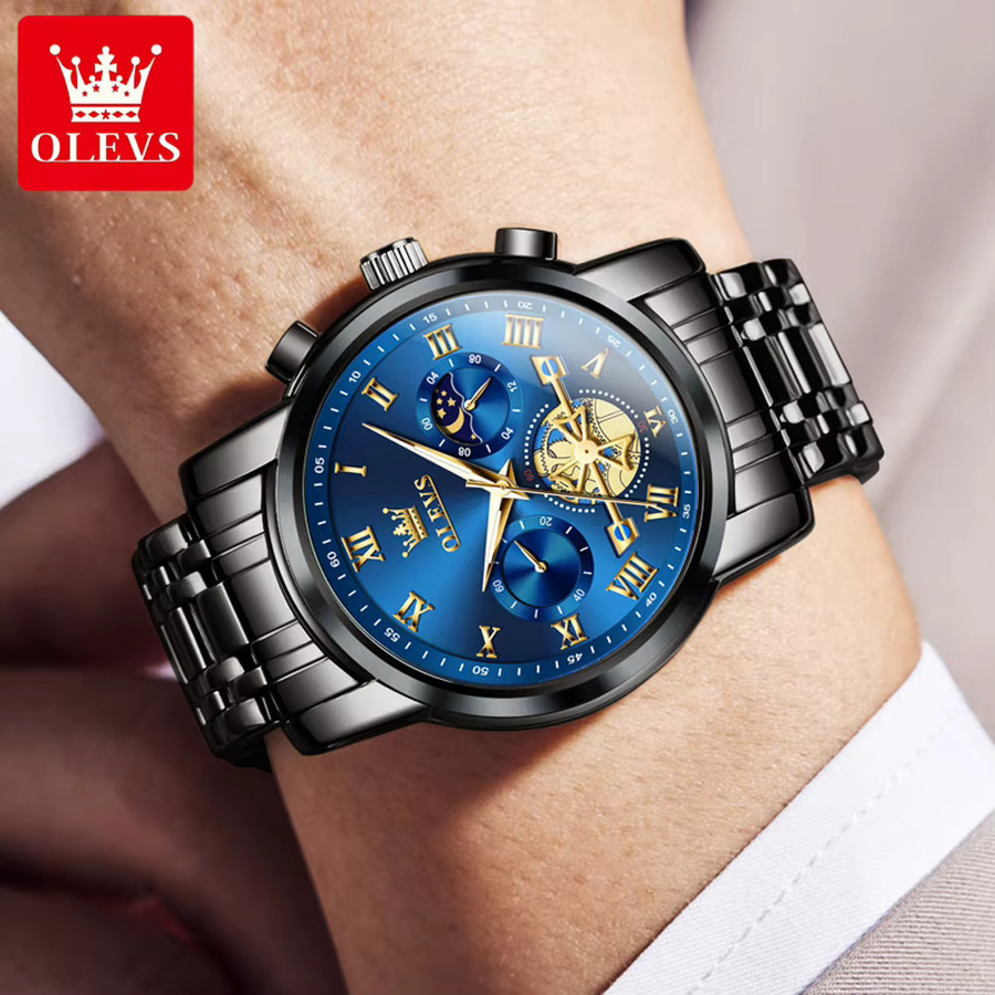 OLEVS Chronograph, Quarz, Edelstahl, Blau, Herren - Bild 6