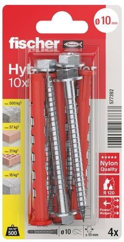 Fischer HybridPower Universal Dübel FUS K aus Nylon und Stahl, Durchmesser: 10 mm, Länge: 90 mm, 4 Stück - Bild 1
