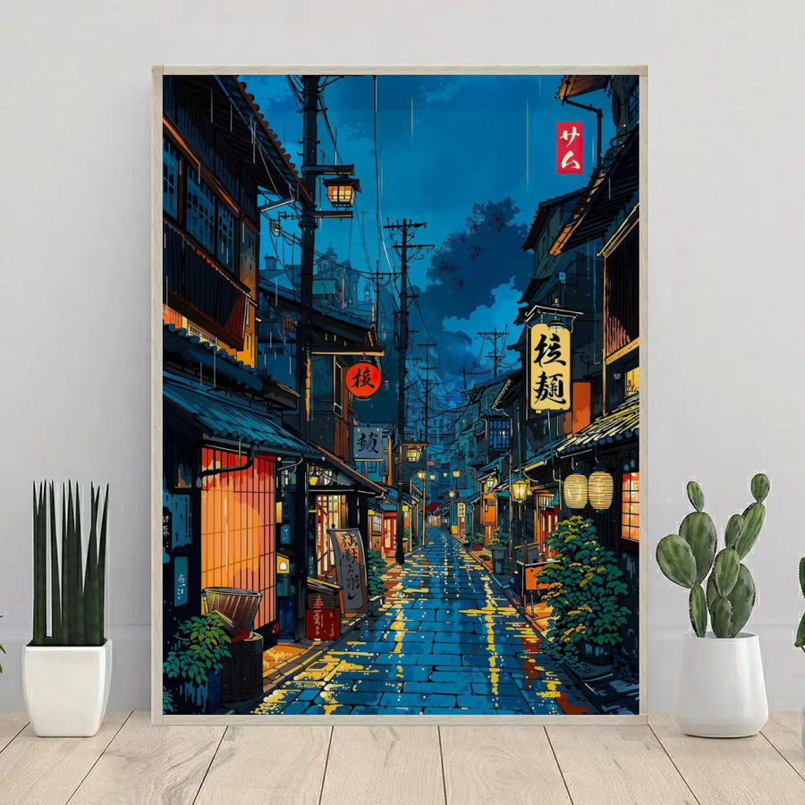 YUTTEE 5D Diamantmalerei Japan Anime Tokyo Stadtlandschaft mit Kirschblüten als Wanddekoration, Rund, B: 20 cm, H: 30 cm - Bild 2