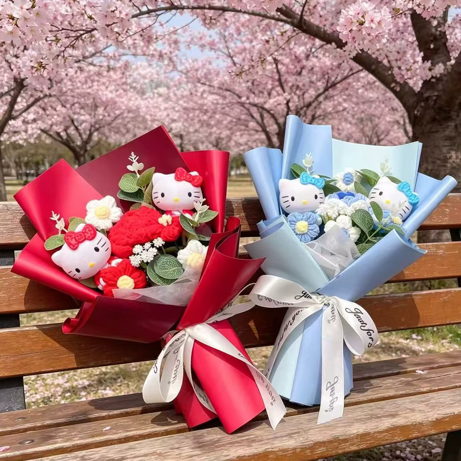 Sanrio Hello Kitty Kreativer Blumenstrauß mit gehäkelten Rosen als künstlicher Blumenstrauß - Bild 1