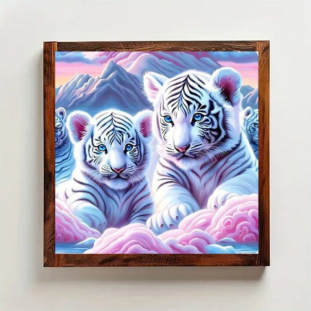 Zwillings-Weißer-Tiger-Muster DIY Diamant-Malerei-Set, Rahmenlose Voll-Diamant-Kunst - Bild 1