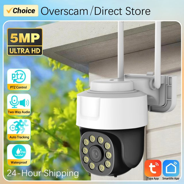 Tuya Smart Life WLAN PTZ IP-Kamera für Außenbereiche in Weiß mit 5MP Auflösung, Farbnachtsicht, Zwei-Wege-Audio und automatischer Verfolgung - Bild 1