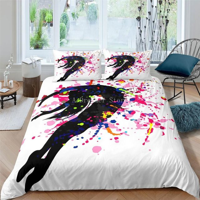 JMG Household Supplies Bettwäscheset Tanzendes Mädchen Graffiti Design in Multicolour und Weiss, weiches Microfaser-Bettset für Kinder, Breite: 173 cm, Länge: 218 cm - Bild 1