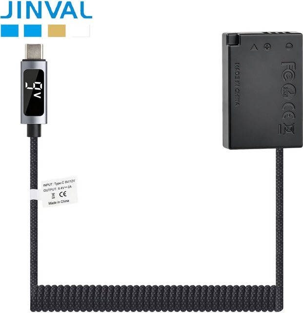JINVAL LP-E17 Dummy-Akku mit 2m USB-C PD 20W Kabel als Netzteil für Canon EOS R50 R10 RP 850D 77D 800D 760D 750D in Schwarz - Bild 1