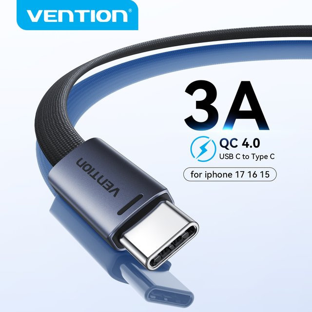 Vention USB-C auf USB-C Kabel Schwarz, Ultra-Dünn PD 60W Schnellladekabel - Bild 1