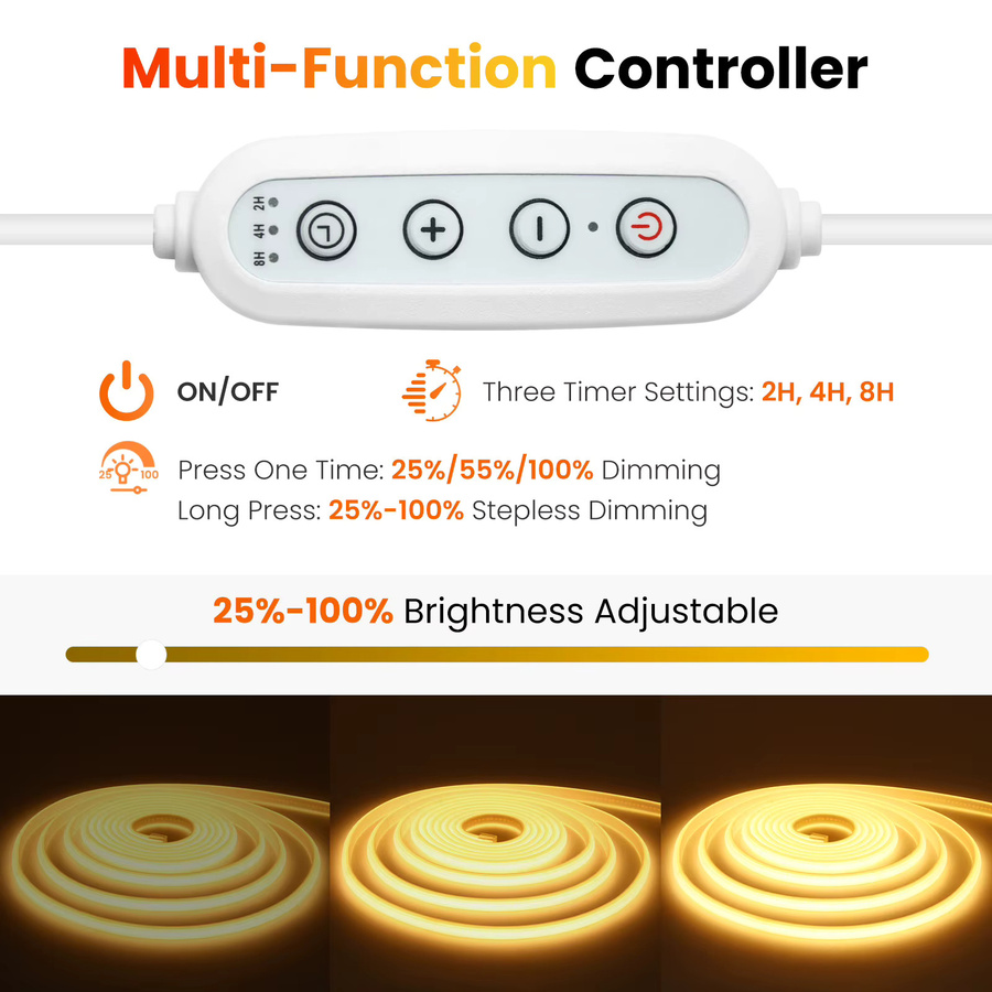 HEGEHE COB LED Neon-Streifen dimmbar mit Timer, wasserdichtes flexibles Neon-Bandlicht für 220V, erhältlich in Weiß, Rot, Blau und Gelb - Bild 2