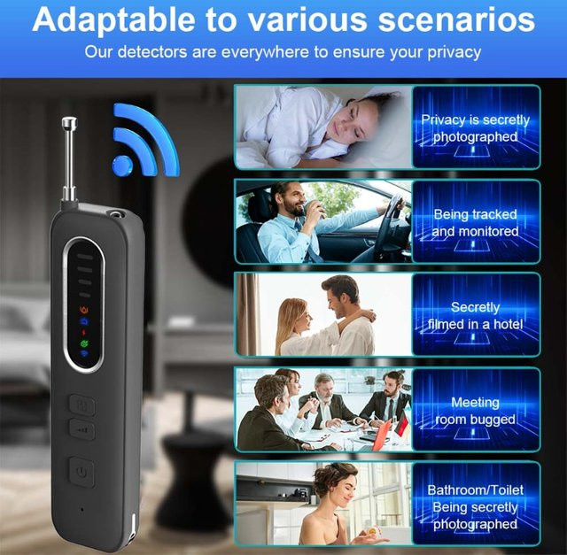 NUOYING Anti-Spionage-Kamera-Detektor in Schwarz mit USB-C Aufladung, LED-Infrarotlicht und einstellbarer Empfindlichkeit zur Aufspürung von Wanzen und versteckten Kameras - Bild 1