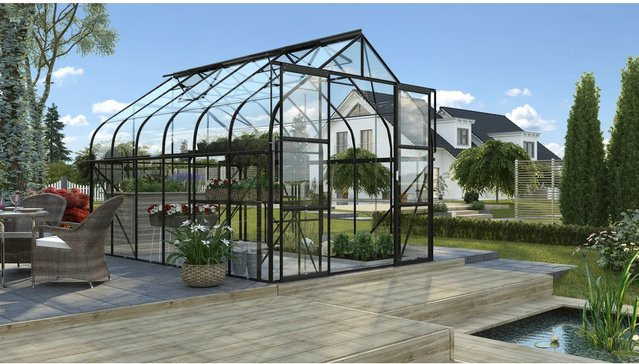 Vitavia Gewächshaus Diana 9900 Schwarz mit Fundament und Sicherheitsglas aus Aluminium - Bild 1