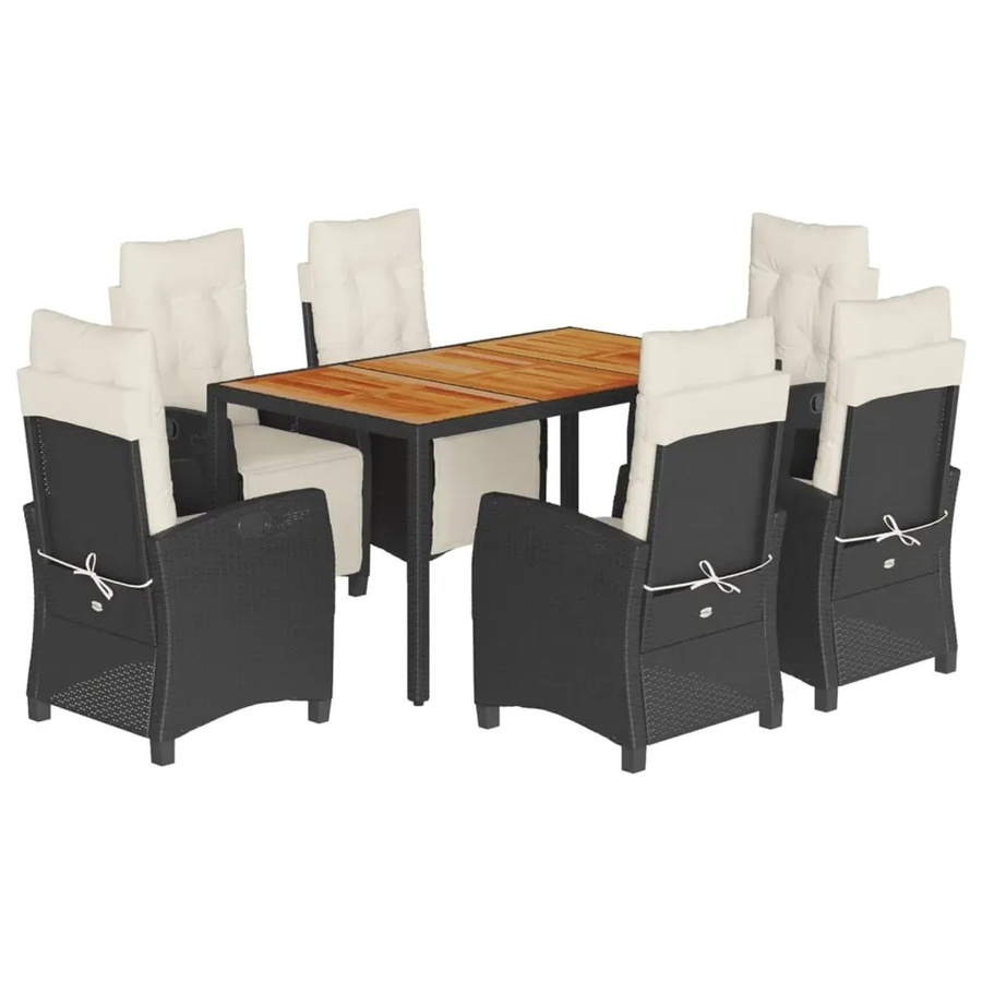 vidaXL 7-teilige Garten-Essgruppe aus Poly-Rattan und Akazienholz in Schwarz mit Kissen - Bild 2