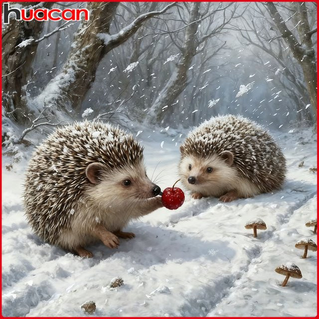 Huacan 5D-Diamantgemälde Igel in Winterlandschaft als DIY-Diamant-Mosaik in Mehrfarbig, Breite: 20 cm, Höhe: 20 cm - Bild 1