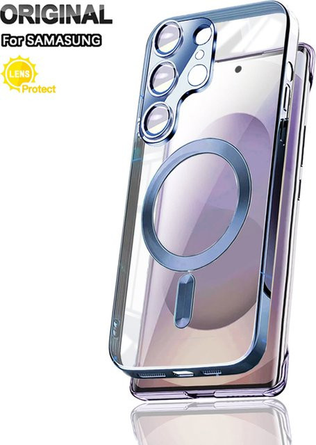 Magneta Case MagSafe kompatible Schutzhülle für Samsung Galaxy S25 Edge, S24 Ultra, S23 FE, S22 Plus und S21, transparent mit Metallringen und Glas-Kameraschutz - Bild 1