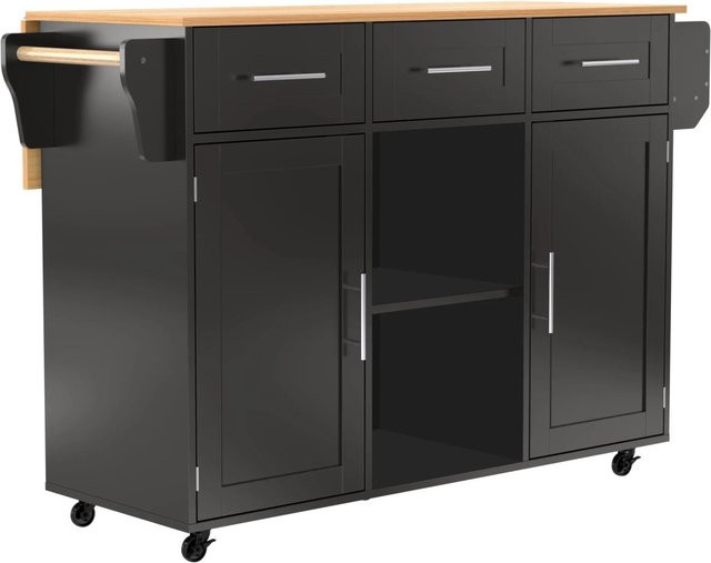 okwish Küchenwagen mit klappbarer Arbeitsplatte und Rollen in Schwarz, B/T/H: 139 x 46 x 91,5 cm - Bild 1
