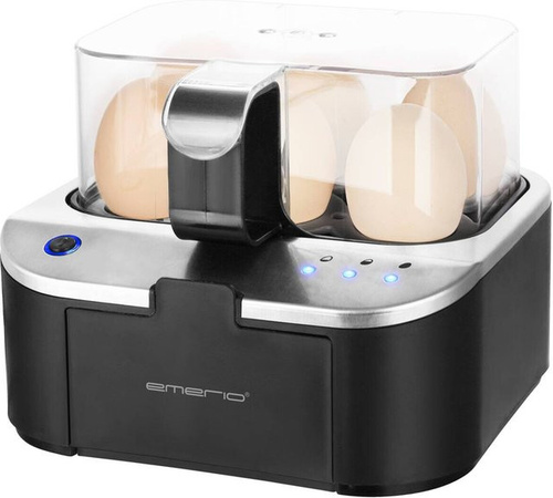 Emerio Eierkocher EB-123177.1 in Schwarz, Silber und Transparent mit Antihaftbeschichtung und Messbecher, B/H/T: 17,5 x 15 x 19 cm