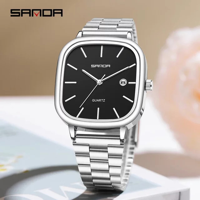 SANDA Paar-Armbanduhren, Quarz, Edelstahl, Eckig, 3 ATM, Unisex - Bild 1