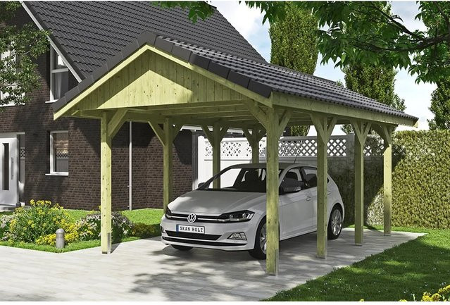 SKANHOLZ Carport Wallgau Satteldach in Grün B/T: 380 x 600 cm, Firsthöhe: 313 cm, imprägniert - Bild 1