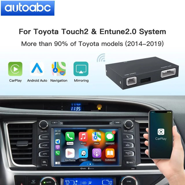AUTOABC Drahtloser CarPlay und Android Auto Modul Decoder für Toyota Touch 2 Entune 2.0 in Schwarz und Grau - Bild 1