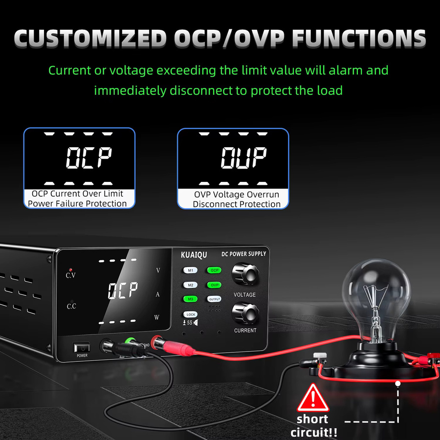 KUAIQU Einstellbares Labor-Gleichstromnetzteil Schwarz mit RS-485, RS-232 und USB-Anschluss (0-1000V, 0-1A, 0-1000W) - Bild 3
