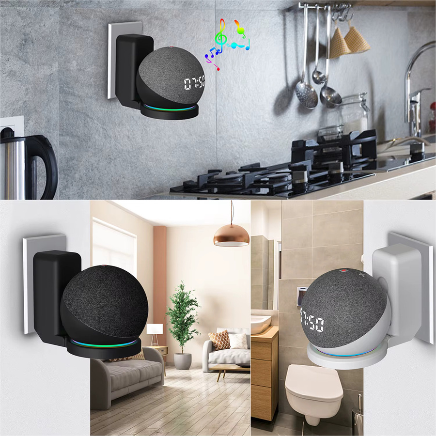 Wandsteckdosenhalter für Echo Dot 5. und 4. Generation mit Kabelaufbewahrung in Schwarz aus PC-Hartschale - Bild 4