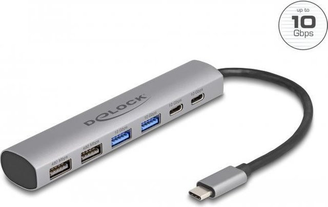 Delock USB-Hub 4+2 Port USB-A und USB-C USB 3.2 Gen2 10 GBit/s Grau 64232 - Bild 1