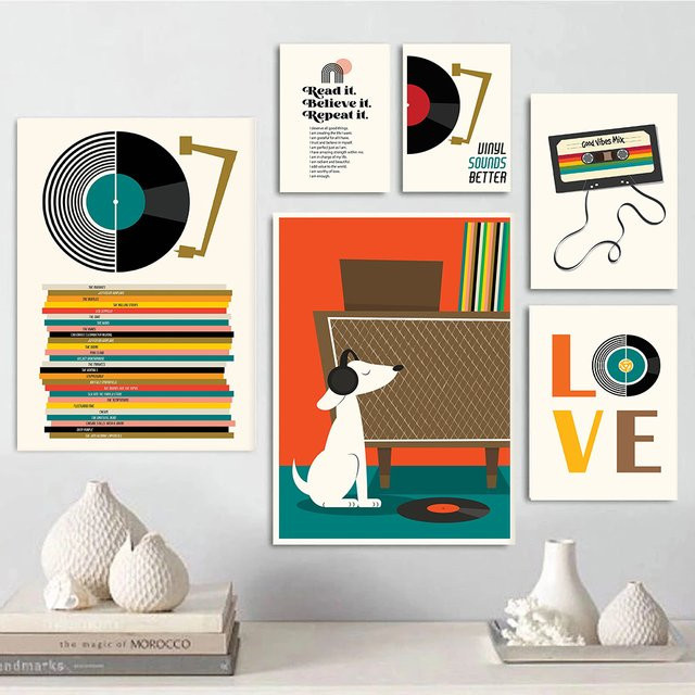 Potdemiel Mid Century Retro Vinyl Records Poster Musik Album Kunst Leinwand Wandbild in Mehrfarbig - Bild 1
