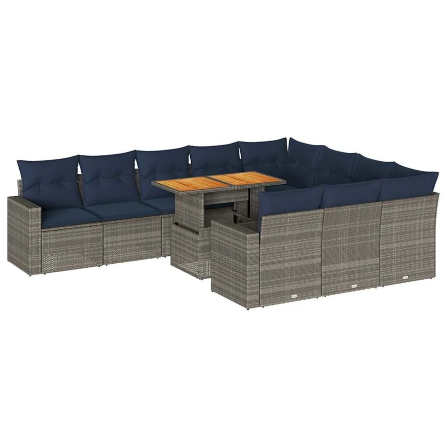vidaXL 11-teilige Garten-Sofagarnitur aus Poly-Rattan in Grau mit Kissen und Akazienholz - Bild 2