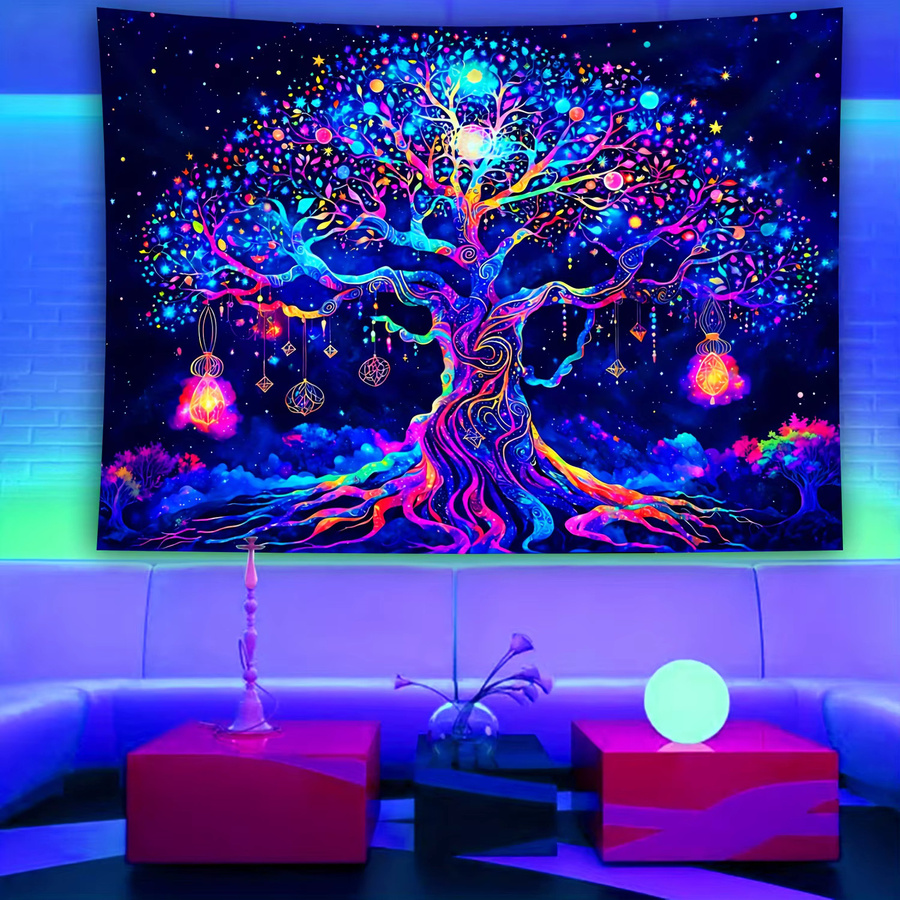 VIKAMA Wandteppich Baum des Lebens im Boho-Stil mit Sternenhimmel und floralem Muster, Multicolour, B/H: 60 x 40 cm - Bild 2