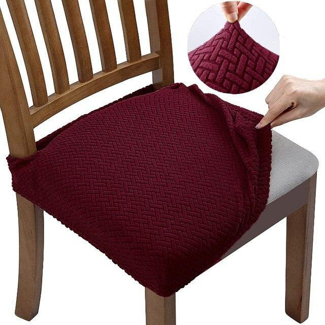 QLHZEIT Jacquard-Stuhlsitzbezüge aus elastischem Spandex in Bordeaux, waschbare und abnehmbare Polsterstuhl-Sitzbezüge für Esszimmerstühle - Bild 1
