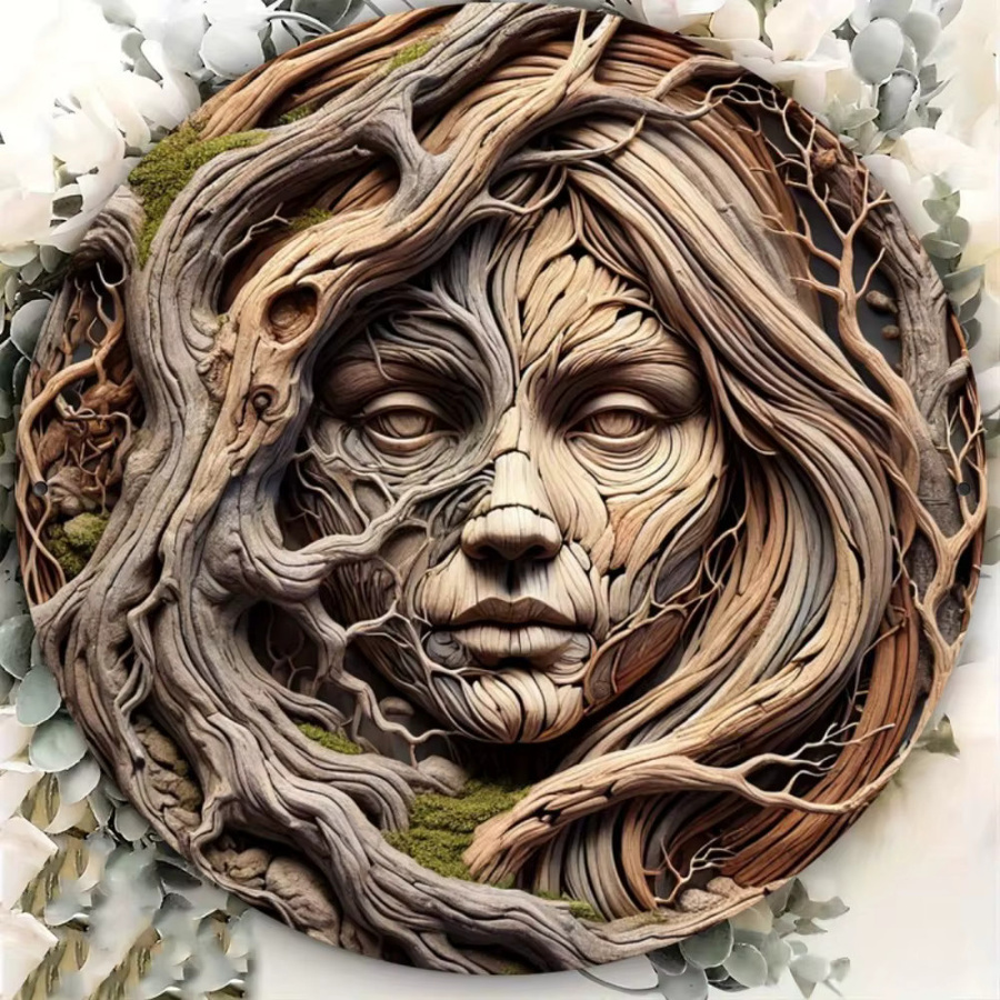 Potdemiel Wandkunst Baumgesicht aus Metall, runde Wandskulptur in Braun, B/H: 20 x 20 cm - Bild 2