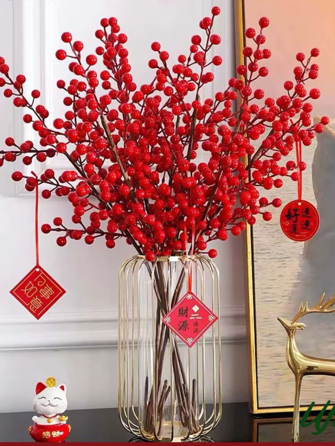 Uflower Künstliche rote Beerenzweige für Tischdekoration, Hochzeit, Weihnachten und DIY Basteldekoration - Bild 5