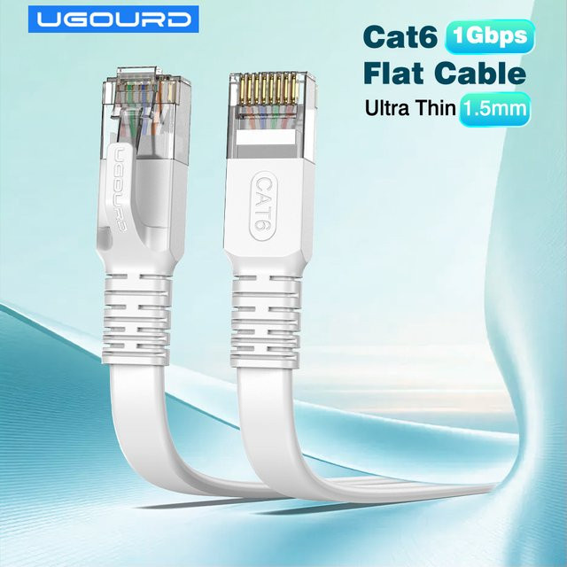 UGOURD Cat6 Flat Ethernet LAN Patchkabel 1Gbps 1000Mbps RJ45 Internetkabel in Weiß - Bild 1