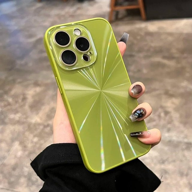 Bai Fen Bai-Digital 3C Schutzhülle mit Laser-Aurora-CD-Muster für iPhone 15 14 13 12 11 Pro Max Plus, stoßfeste Hartschale mit Panzerglaskamera-Schutz, beige - Bild 1