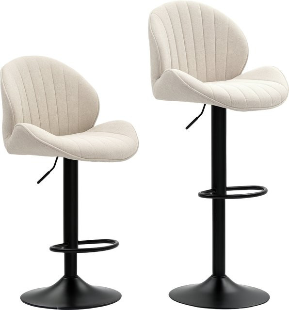 HOMCOM Barhocker 2er Set höhenverstellbar und drehbar in Beige mit Chenille-Optik - Bild 1