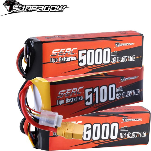 SUNPADOW RC Lipo-Akku 14,8V 4S 6000mAh 70C mit EC5, XT90, Deans und T-Stecker in Orange - Bild 1