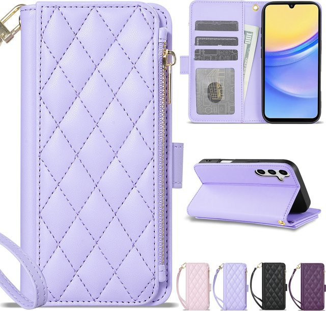 Samsung Lederhülle Brieftasche mit Reißverschluss und Magnetverschluss für Galaxy S26 Ultra S25 Plus S24 FE S23 S22 in Rot und Lila - Bild 1