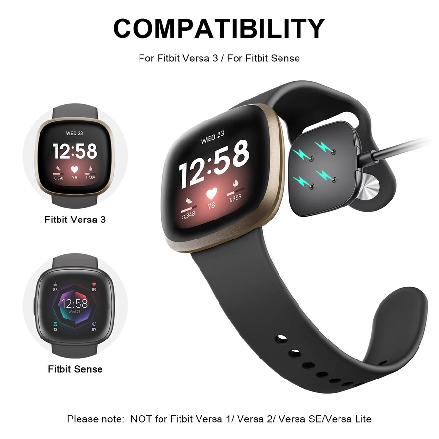 Magnetisches Fitbit Ladegerät für Versa 3 und Sense Smartwatch, USB-C Ladekabel in Schwarz - Bild 4